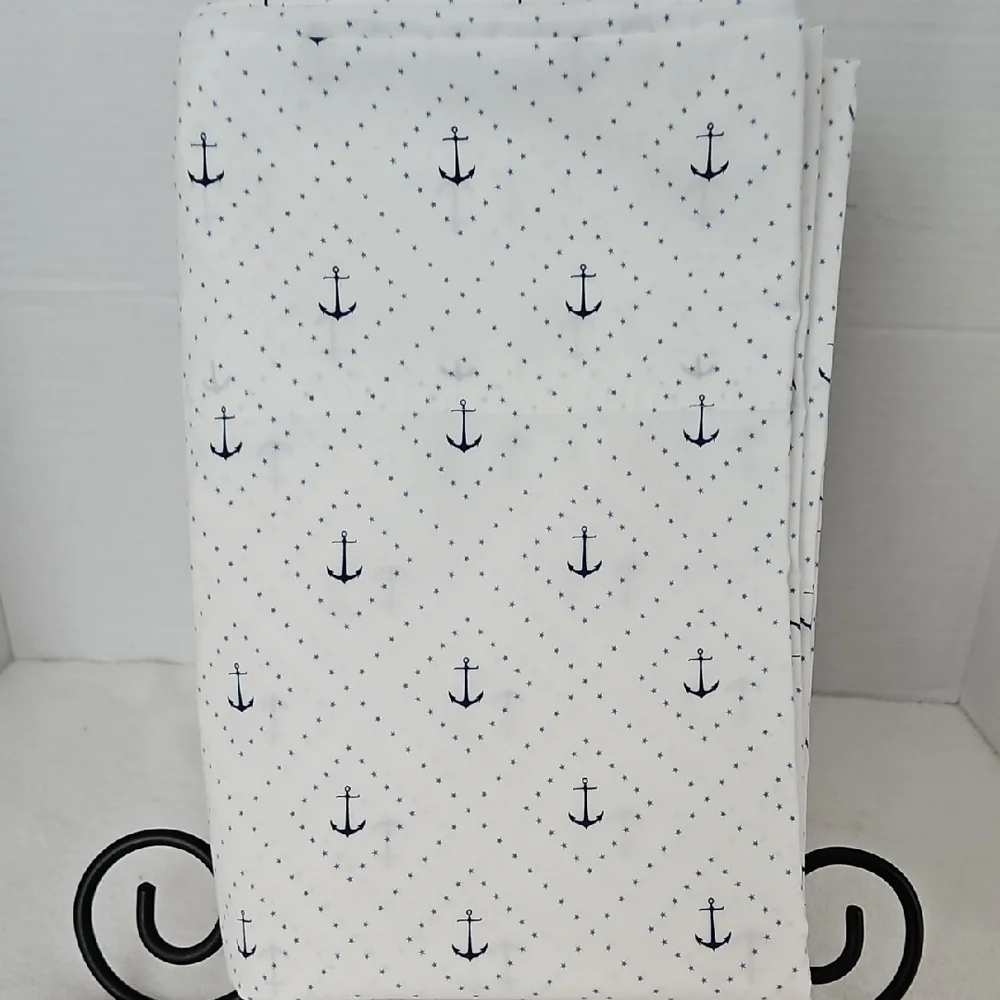 Tommy Hilfiger Navy White Nautical Anchor Stars Print Twin Flat Sheet